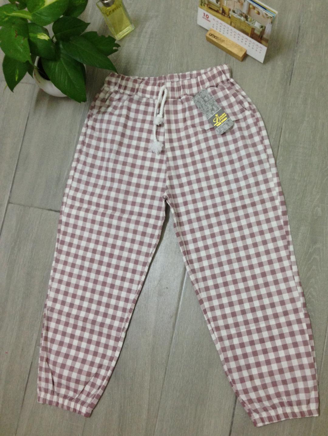 [HCM]QUẦN BAGGY NỮ SỌC CARO CÓ BO ỐNG