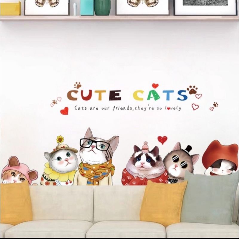 decal dán tường mèo cute và đèn hope