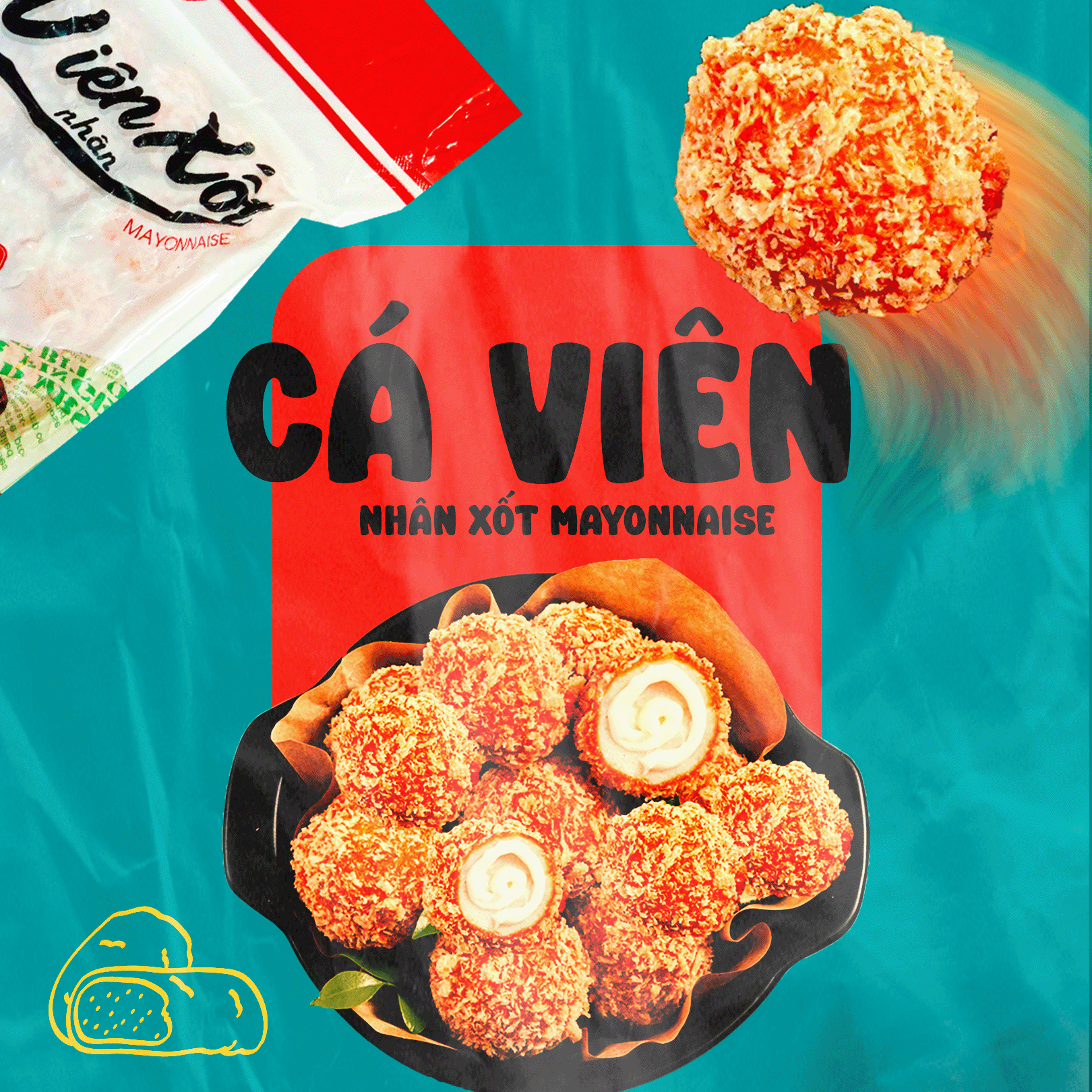 Cá Viên Nhân Xốt Mayonnaise Viên Cá Cam Gói 500gr - Thương Hiệu Đen Đỏ