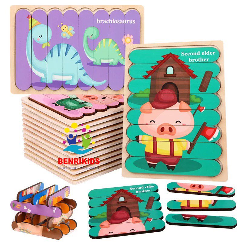 Baby kid wooden puzzle activity educational easel intelligence puzzle toy
