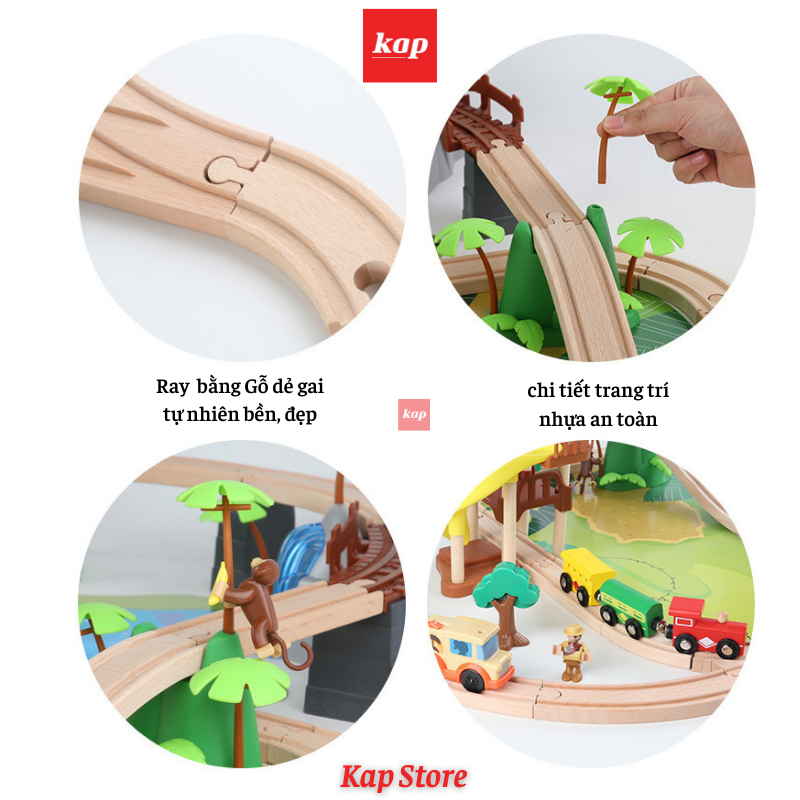 Jungle train set, Wooden Railway 107pcs, playable with Brio, Hape wooden railway