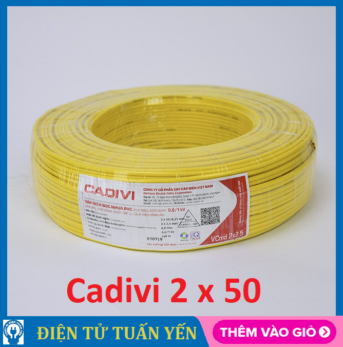 Dây điện đôi Cadivi 2x50 cuộn 100 mét - Hàng chính hãng
