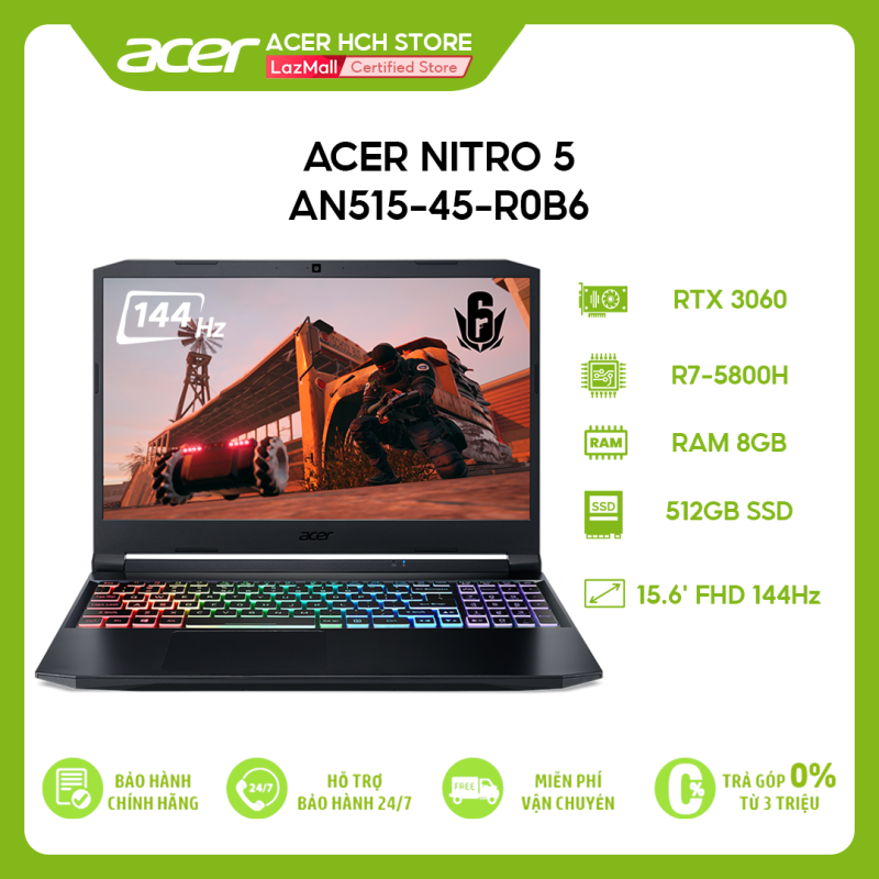 [Trả góp 0%]Laptop Acer Nitro 5 AN515-45-R0B6 (R7-5800H | 8GB | 512GB | VGA RTX 3060 6GB | 15.6 FHD 144Hz | Win 10)