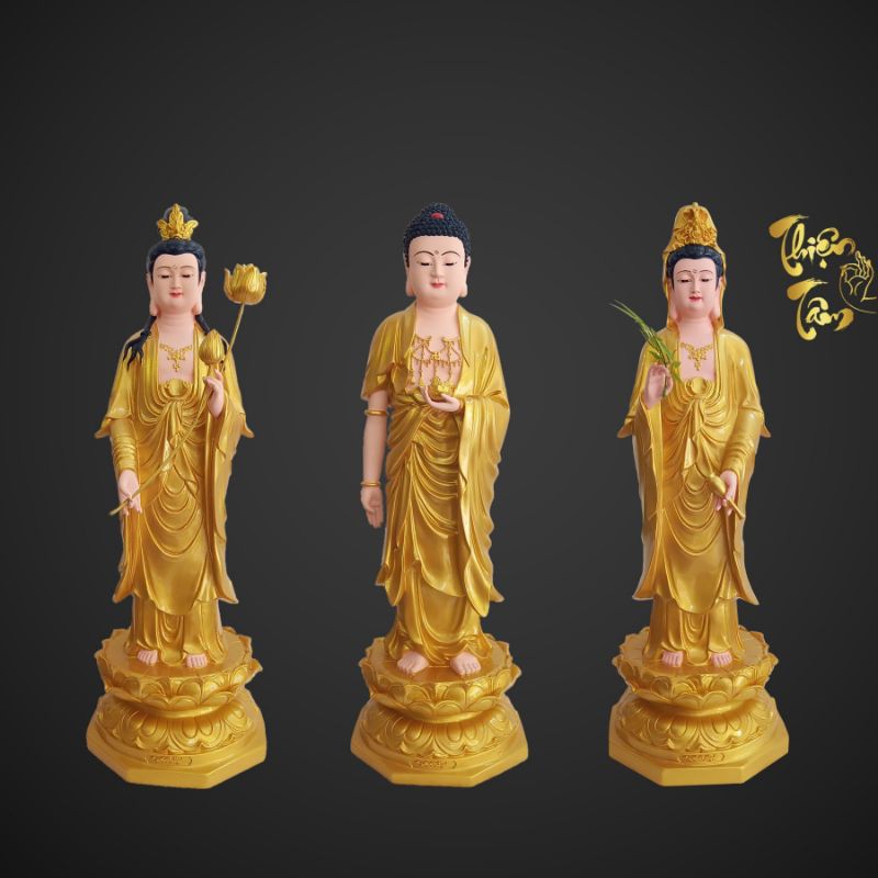 Bộ tượng tây phương tam thánh đứng 70cm - màu vàng - mẫu tượng đài loan
