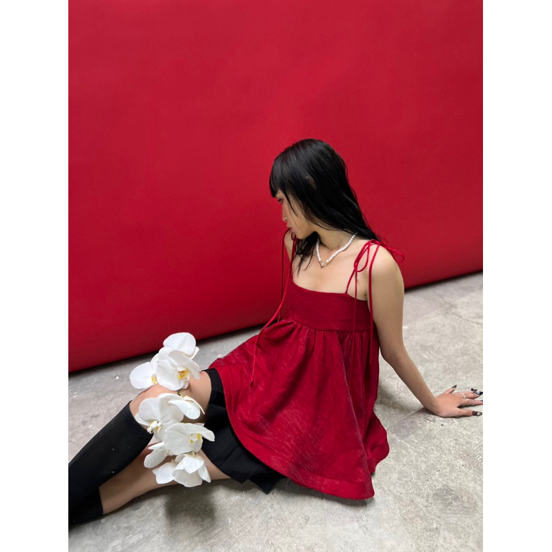 EIN.OFFICIAL - Áo babydoll đỏ đô