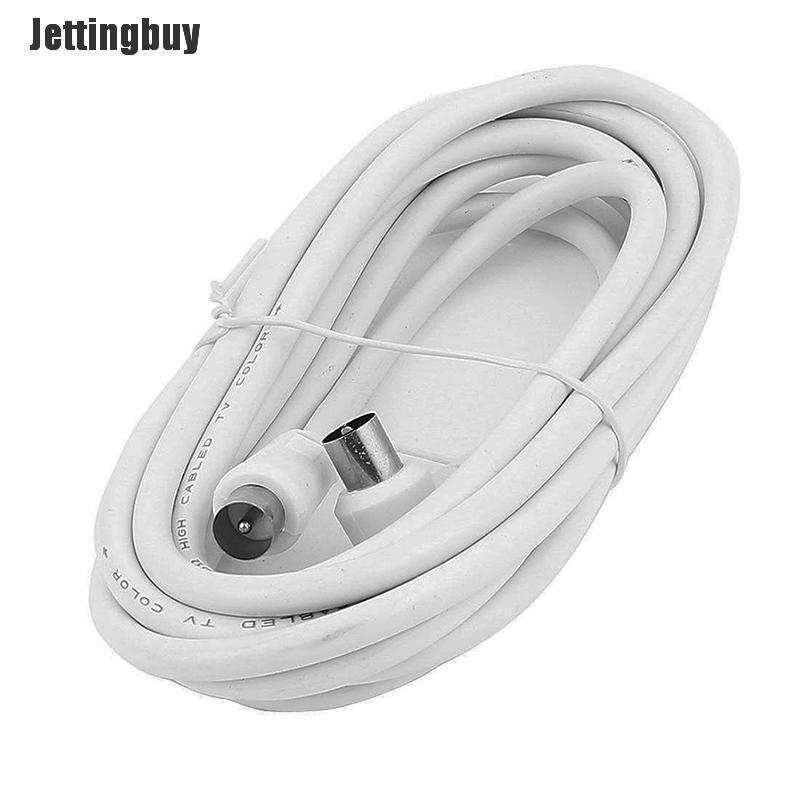 Jettingbuy 2M Metre Right Angle Angled RF TV Aerial Lead Cable Male To Coax Coaxial White  P1:1m