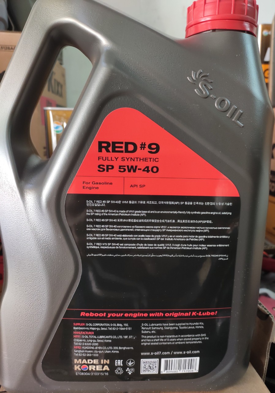 NHỚT S.OIL RED#9 API SP 5W40- TỔNG HỢP 100%