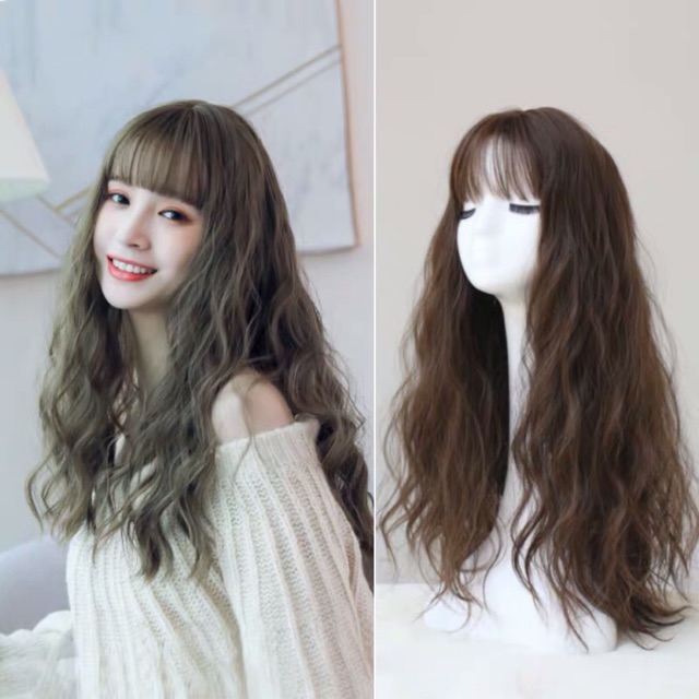 Bộ Tóc Giả Xoăn Sóng Xù Dài Tặng Lưới Trùm