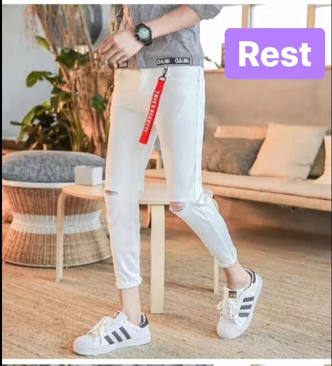 QUẦN JEAN NAM EVEREST CHẤT BÒ CAO CẤP TRẮNG RÁCH GỐI HÀN QUỐC- EVEREST FASHION