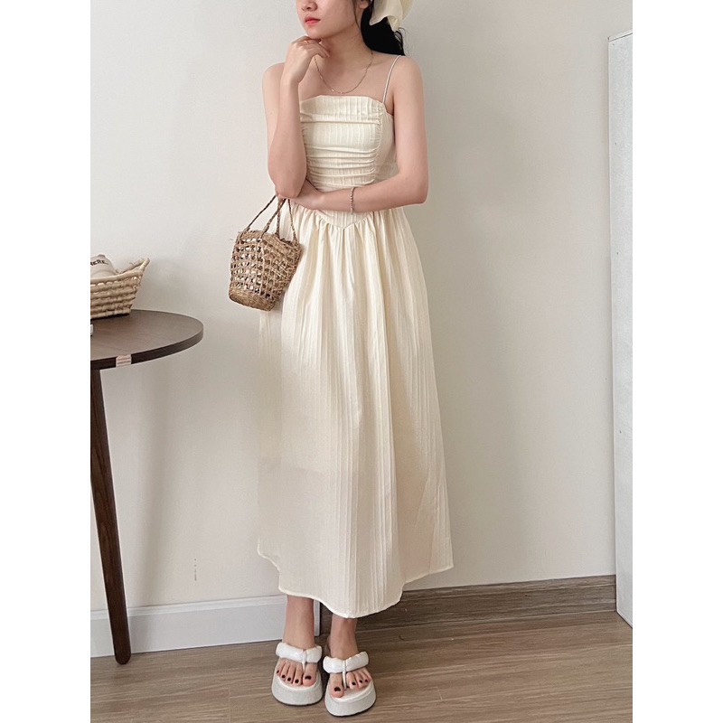 Váy-Đầm hai dây gân cúp ngực dáng dài