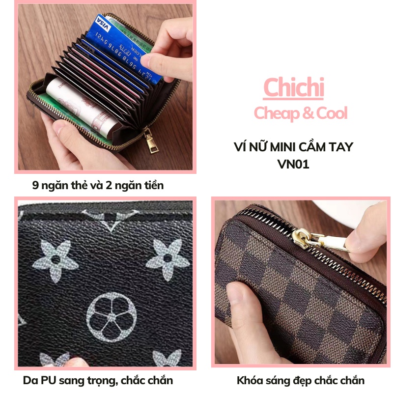 Ví nữ mini cầm tay ngắn nhỏ gọn bỏ túi thời trang cao cấp giá rẻ ChiChi VN01