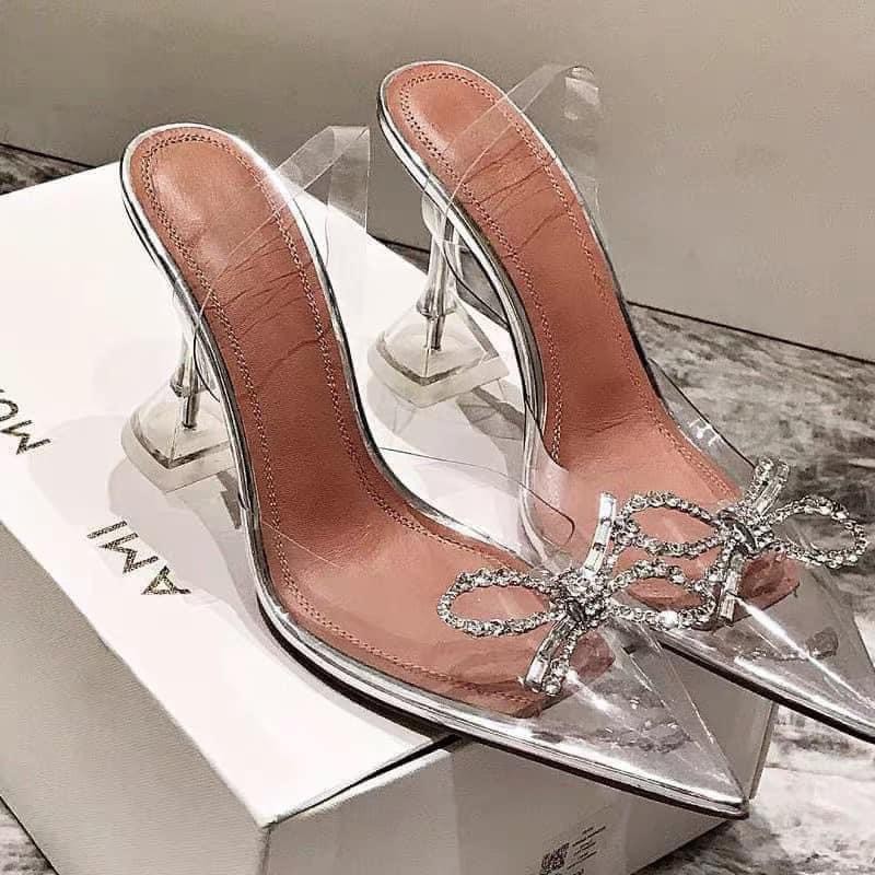 Giày cao gót trong tiểu thư nơ đá gót ly 9p sang chảnh-664