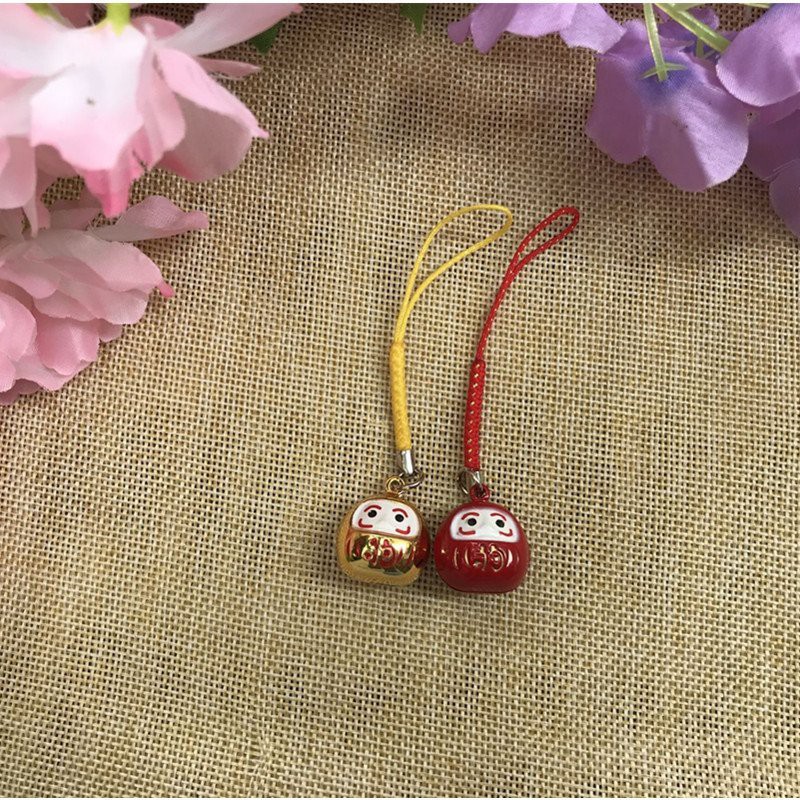 Móc điện thoại lục lạc móc khóa hình Daruma đỏ vàng