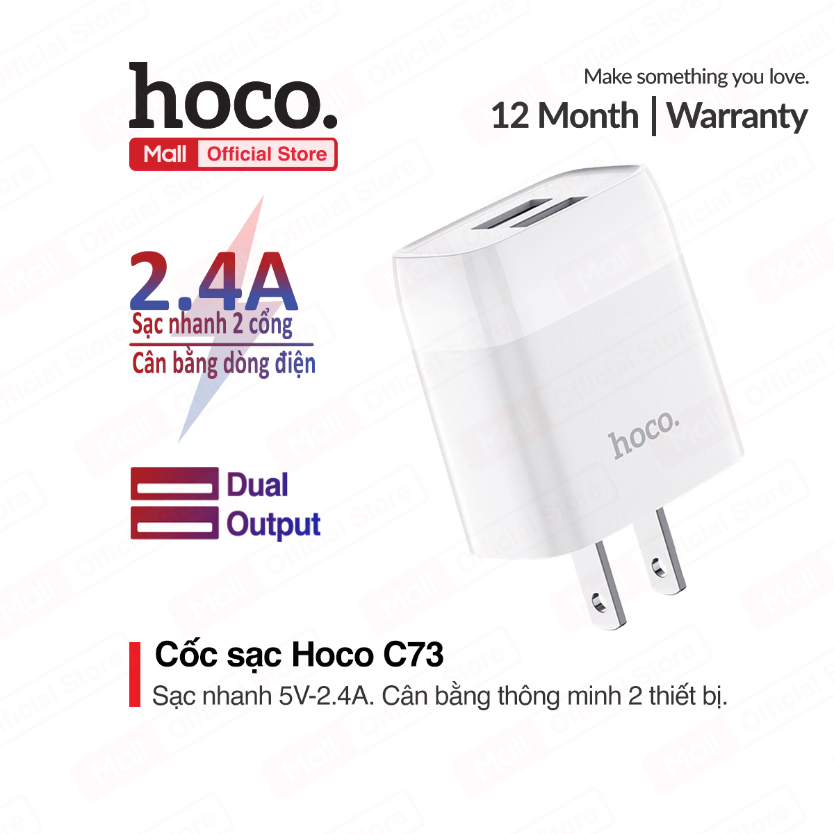 Dock sạc Hoco C73 Sạc nhanh cổng kép 5V/2.4A cho Iphone Ipad Samsung Nokia Huawei Xiaomi Oppo