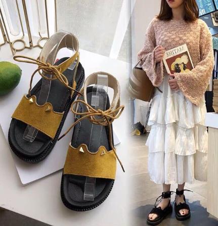 Giày Sandal Nữ Tai Thỏ Cột Dây Cổ Chân