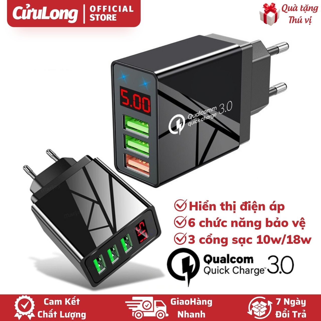 Fast Charge 3A Ànd Quick Charge 3.0 Measure Voltage Adapter