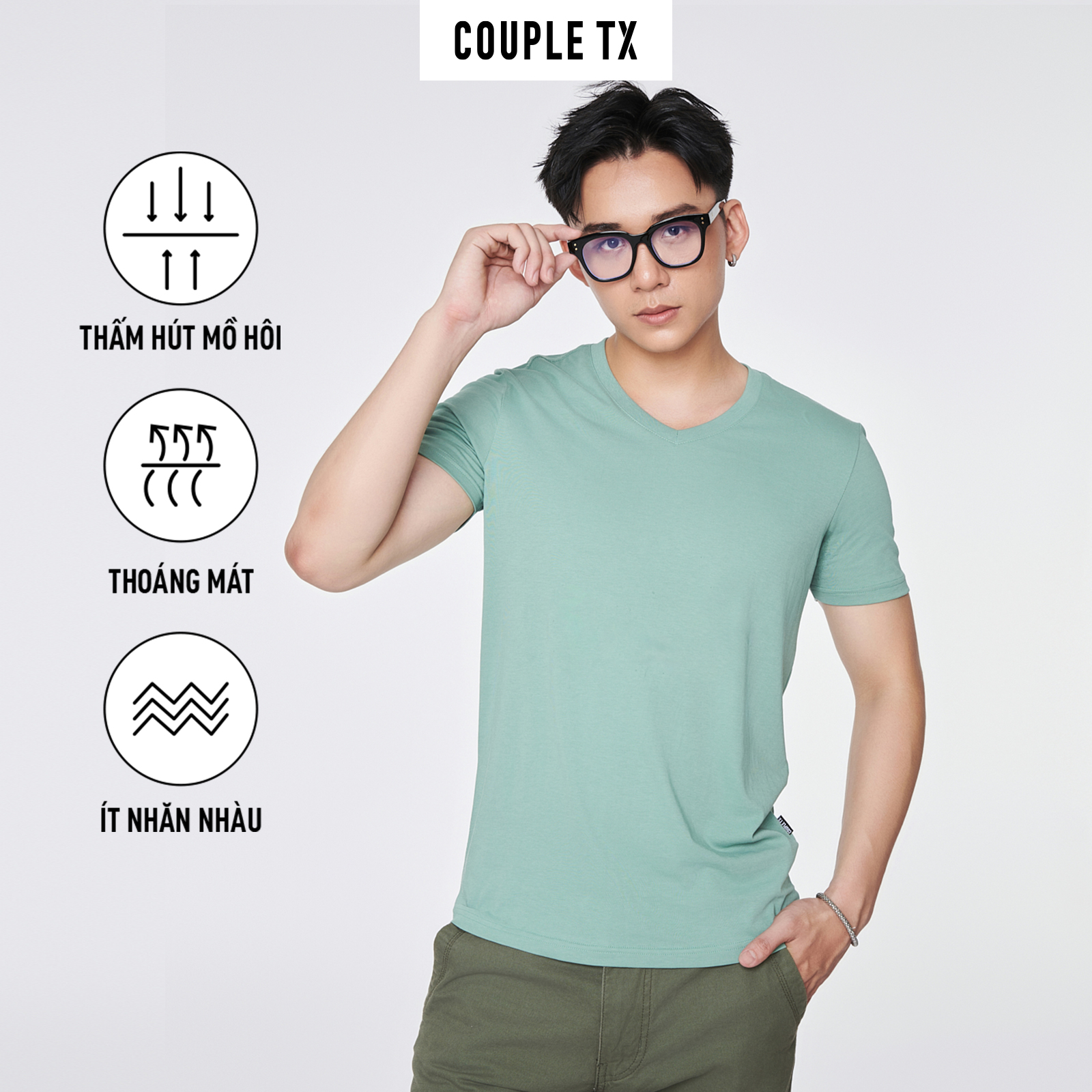 Áo Thun Nam COUPLE TX -  Áo Thun Trơn, Cổ Tim Slim Basic MTS 1326