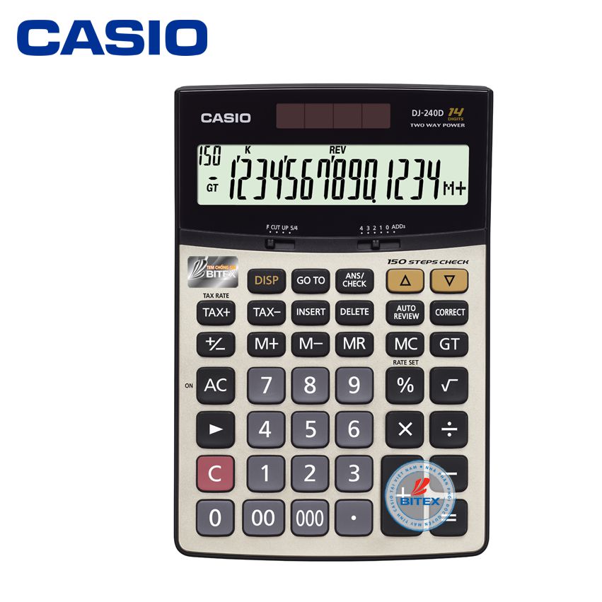 Máy tính tiền Casio DJ-240D-Plus Recheck 14 số để bàn cỡ to dành cho KT chuyên nghiệp
