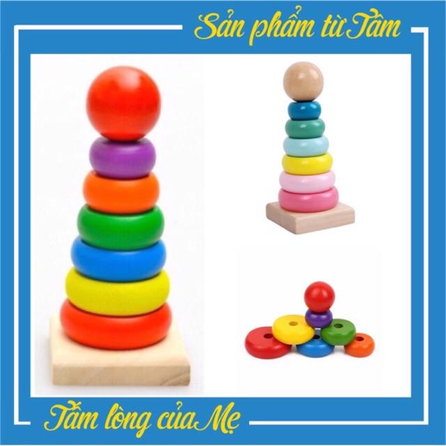 Đồ Chơi Gỗ Tháp Cầu Vòng 7 Màu - Đồ chơi giáo dục cho  bé - Chôm Kids