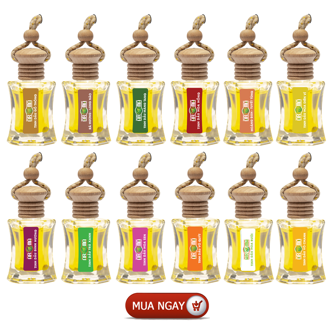 Tinh dầu AROMA thiên nhiên, tự khuếch tán thơm phòng, ô tô, tủ áo, khử mùi, chai lục giác có dây treo