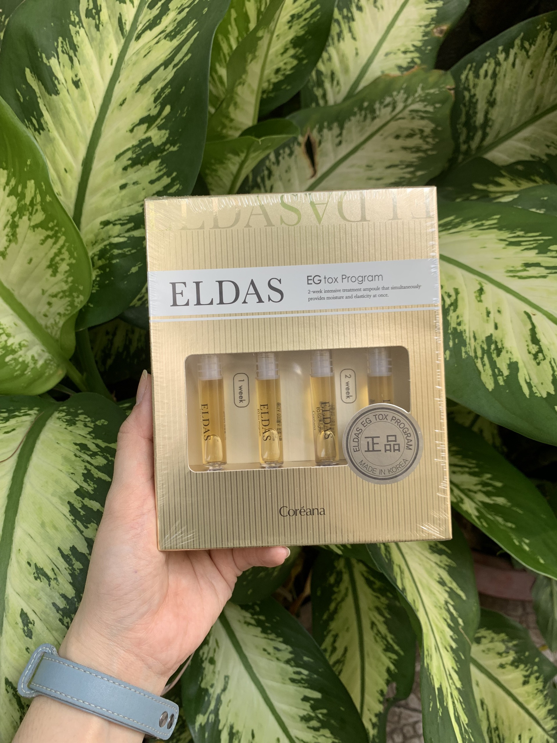 Serum tế bào gốc eldas aura chai 100ml - serum eldas eg tox program hộp 4 ống