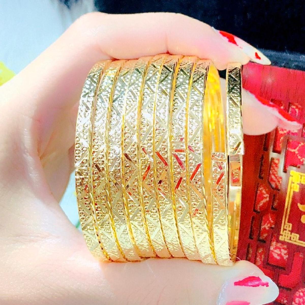 Vòng Simen Zích Zắc Bộ 7 Chiếc Khóa Vàng Thật, Giống Vàng Thật - Thuy Phung SHOP - V1002398 (Bền Màu, Không đen) - Thiết kế Phù Hợp Với Mọi Lứa Tuổi