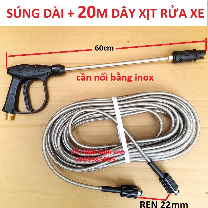 Bộ súng xịt và dây áp lực cho máy rửa xe áp lực cao, máy xịt rửa cao áp, máy rửa xe gia đình (Ren ngoài 22mm)