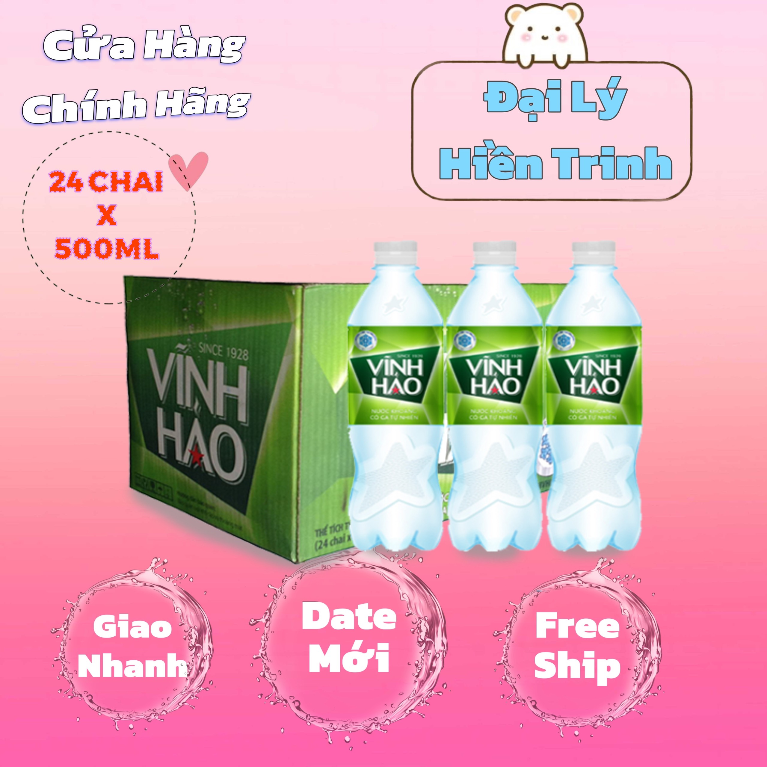 Nước Khoáng Vĩnh Hảo Có Ga 500ml (24 chai)