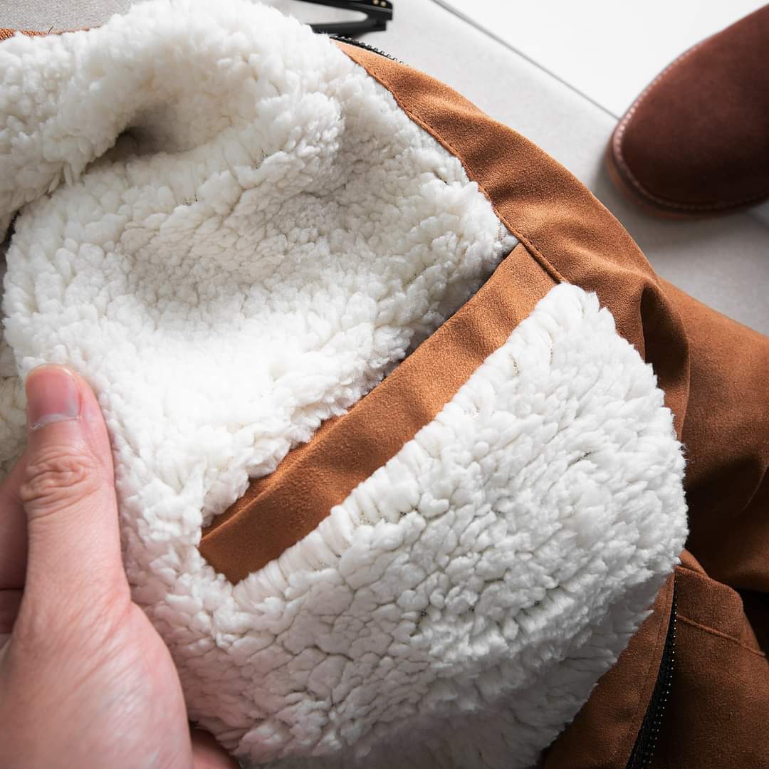 Áo khoác nam Da Lộn lót lông dày dặn toàn thân dáng ôm Menswear