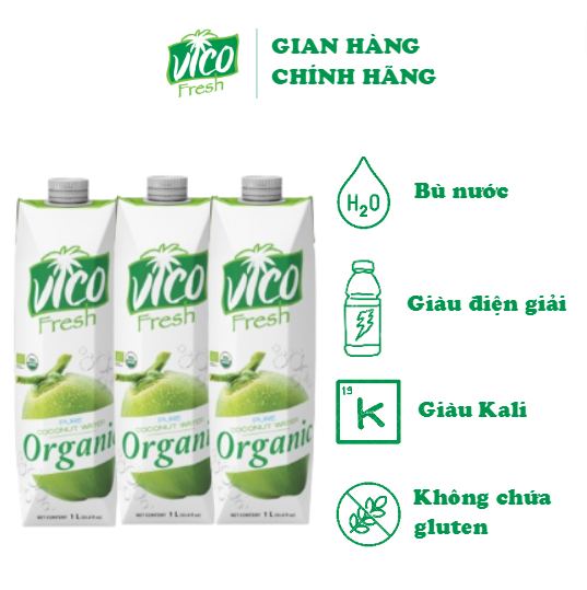 COMBO 3 HỘP NƯỚC DỪA VICO FRESH ORGANIC 1L