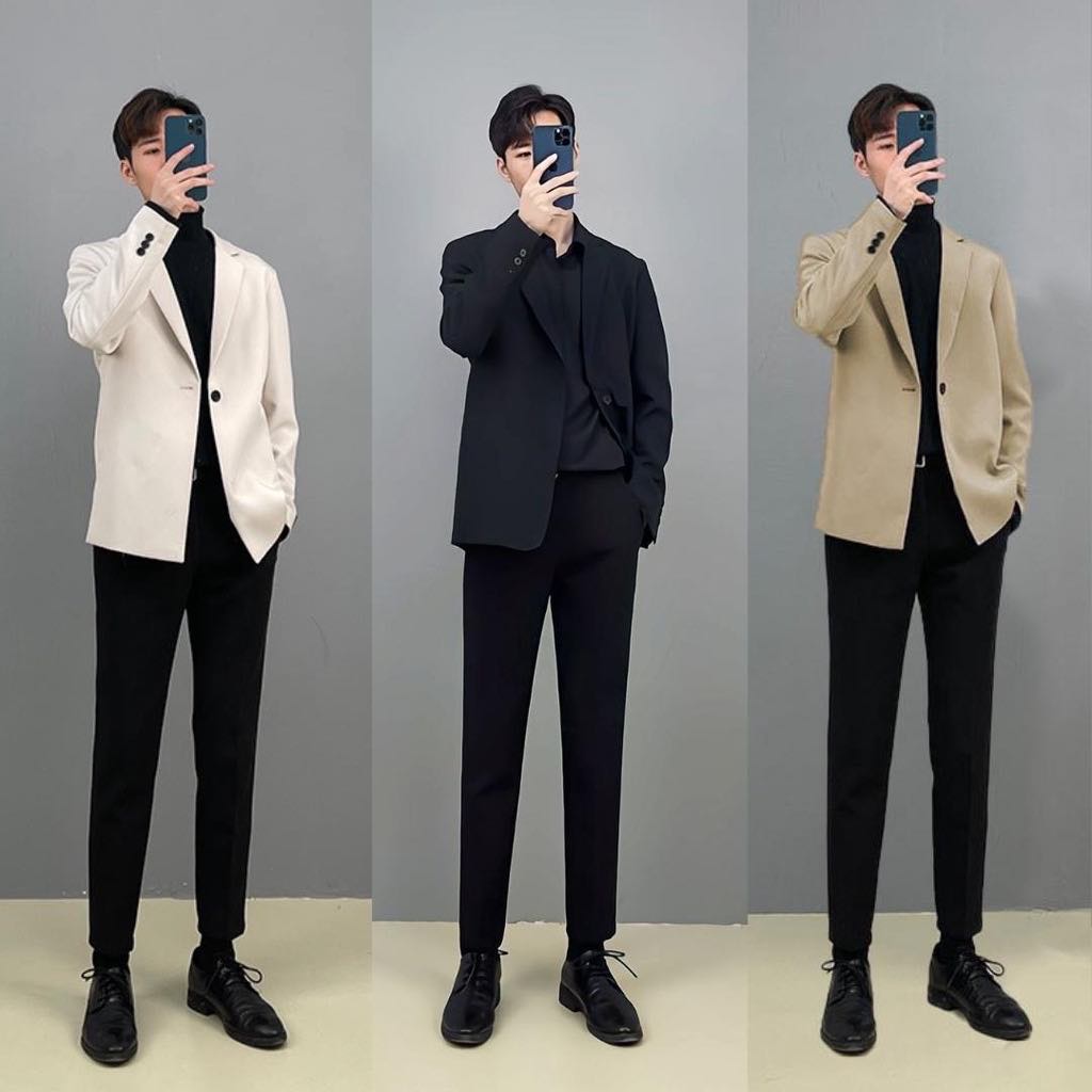 [Hot][Freeship]Áo Khoác Blazer Nam dáng Hàn Quốc form rộng dài tay , áo vest nam trẻ trung thời trang màu đen , màu trắng kem , màu ghi Bebestore