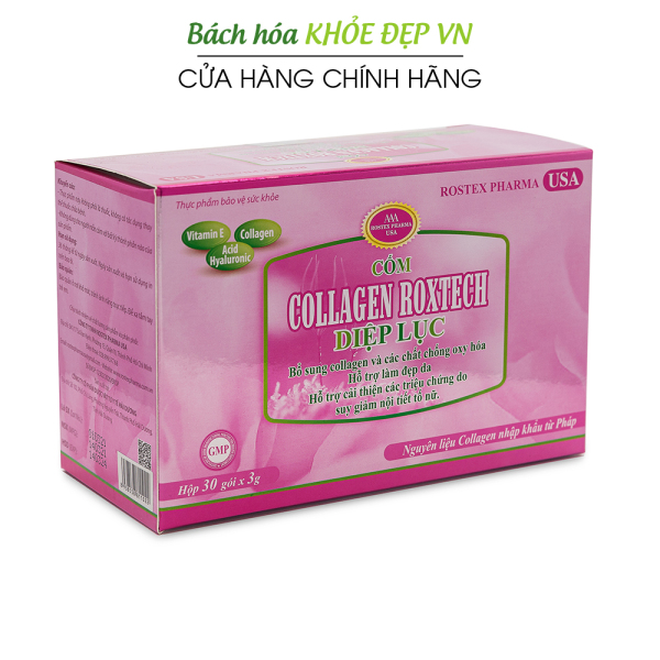 Cốm Collagen Diệp Lục Roxtech giúp đẹp da, giảm nám sạm da, chống lão hóa, tăng nội tiết tố nữ - Hộp 30 gói cao cấp