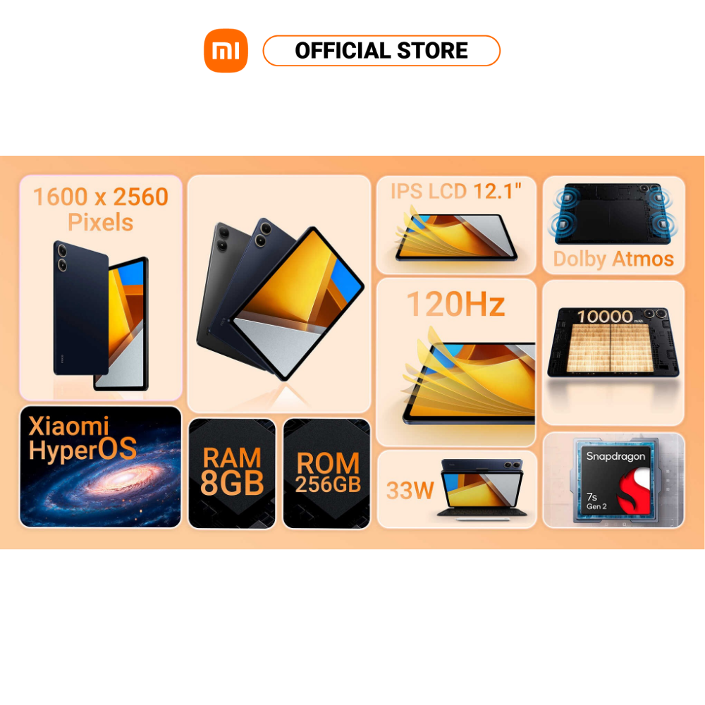 Máy tính bảng POCO Pad (8+256GB) | Màn hình 12,1" 120Hz 2,5K | SD 7sGen2 | Pin 10000mAh + 33W