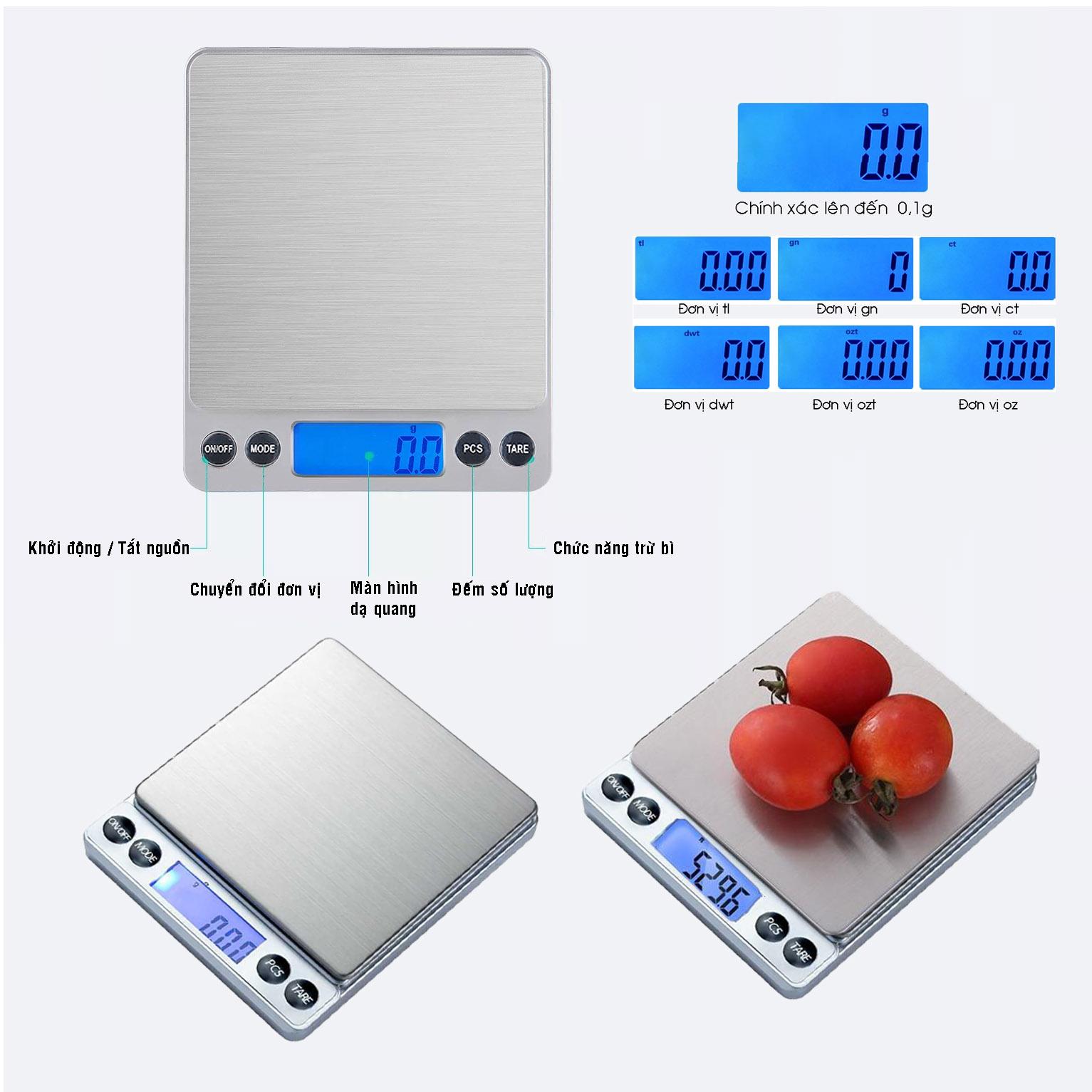 Cân tiểu ly điện tử Platform 0.1g ~500g, 1Kg, 3Kg