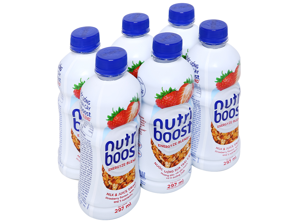 Lốc sữa trái cây Nutriboost hương dâu, hương cam, 6 Chai loại 297ml