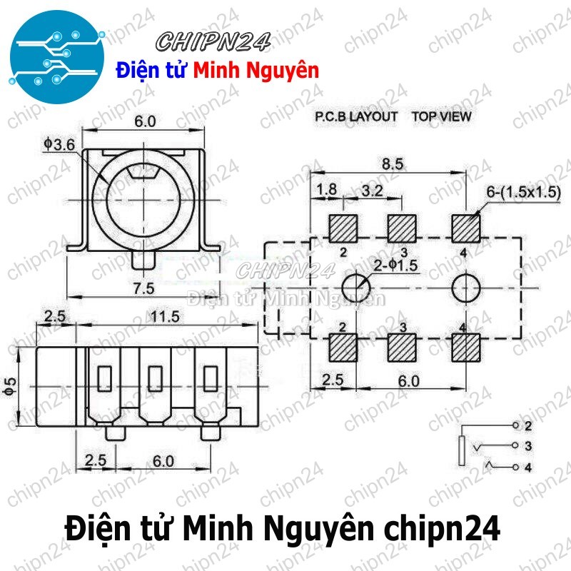 [3 cái] (F111.7) Jack Audio 3.5mm PJ-313 3 nấc SMD Dán (PJ313 5P) - HH004319