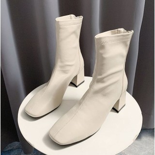 Giày bốt da mềm nữ cao cổ lót nỉ khóa sau cao cấp [Jinbe]-boot mũi vuông đế 6 phân, đủ size,ba màu đen,nude,kem thumbnail