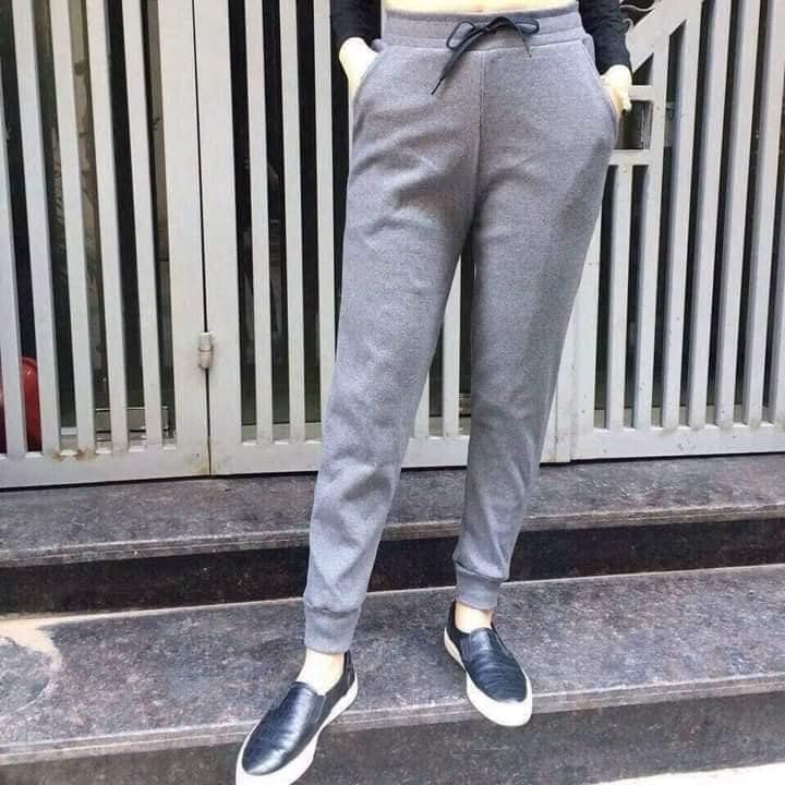 Uần jogger nữ chất len tăm bo gấu, quần len tăm dài cạp chun, 3 màu đen xám và xám đậm, dày dặn co giãn thoải mái