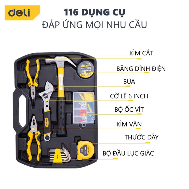 Bộ Dụng Cụ Sửa Đa Năng 116 Chi Tiết Deli Cao Cấp Chính Hãng - Sử Dụng Nhiều Mục Đích, An Toàn, TIện Lợi - DL5973 - Hình ảnh 4