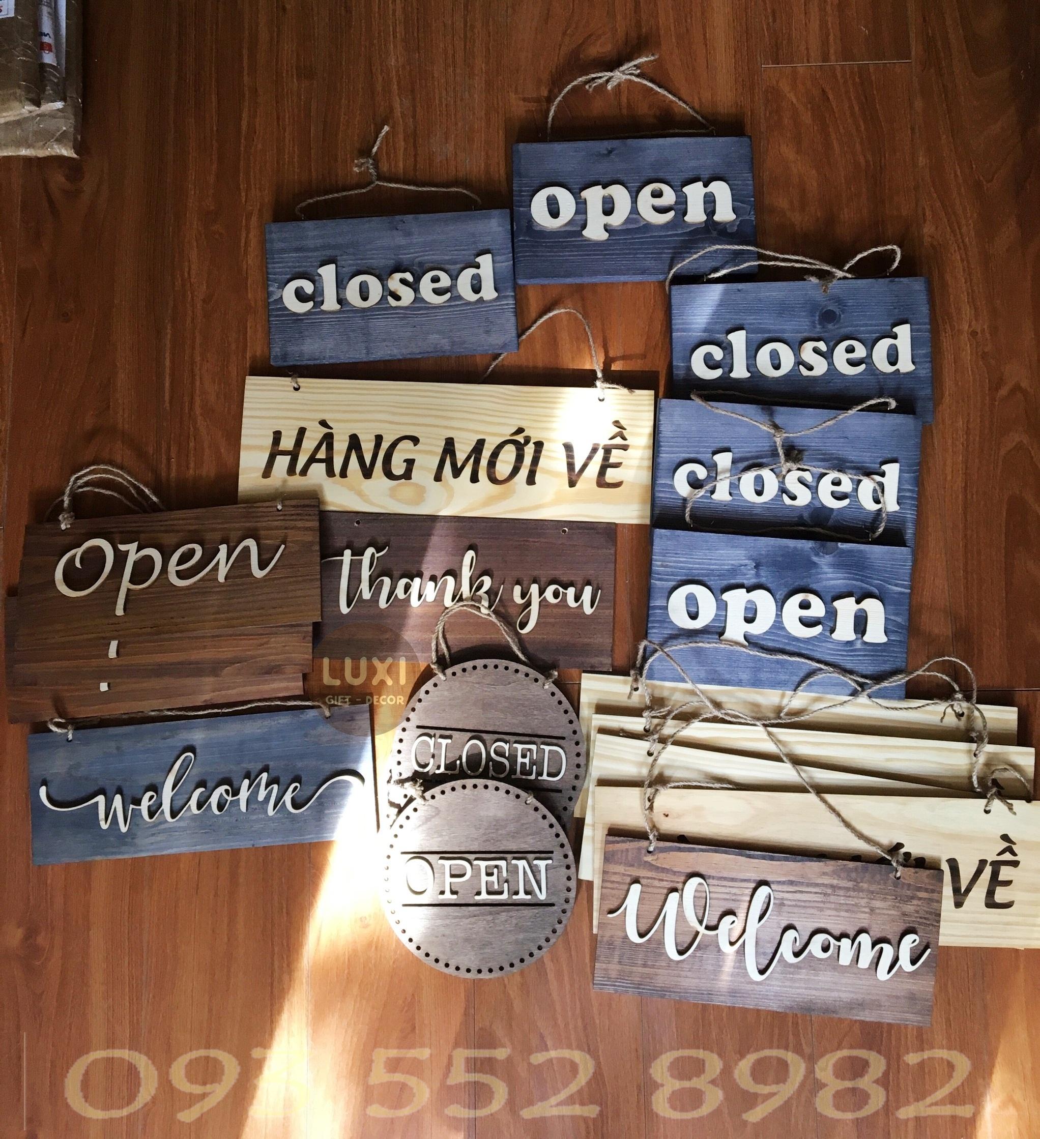Bảng gỗ treo cửa 2 mặt Open (kéo qua/Pull) - Closed LUXI decor