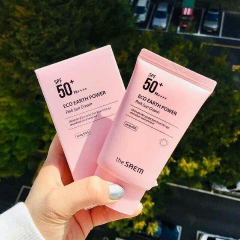 Kem Chống Nắng Hàn Quốc Da Dầu The SAEM Eco Earth Power Pink Che Khuyết Điểm Cho Da Mặt SPF 50+ PA++++