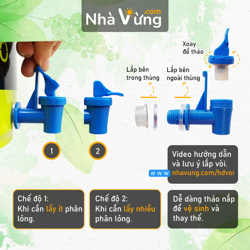 Thùng ủ rác hữu cơ Bokashi - Nhà Vừng (1 thùng 21L + 1 kg EM Bokashi)