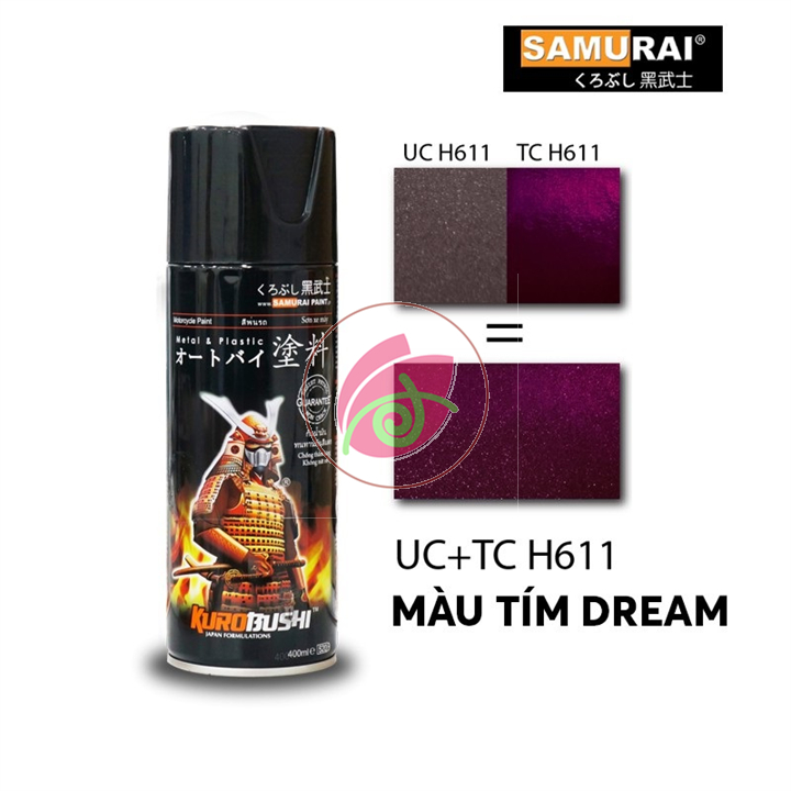 02 chai sơn Samurai UCH611 + TCH611 Màu tím nho Dream - Hệ thống màu 2 lớp