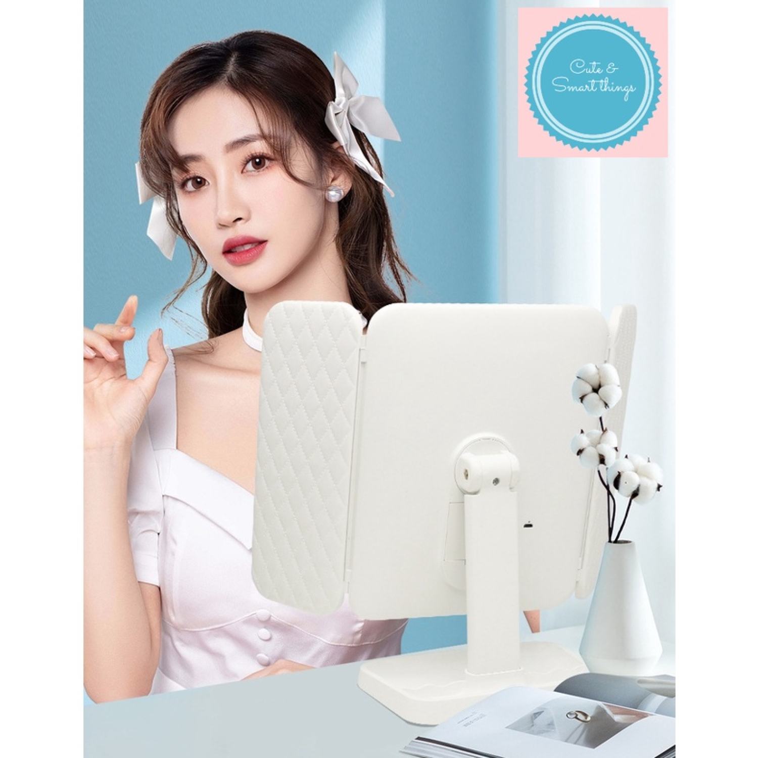 Gương trang điểm có đèn LED 3 màu cảm ứng