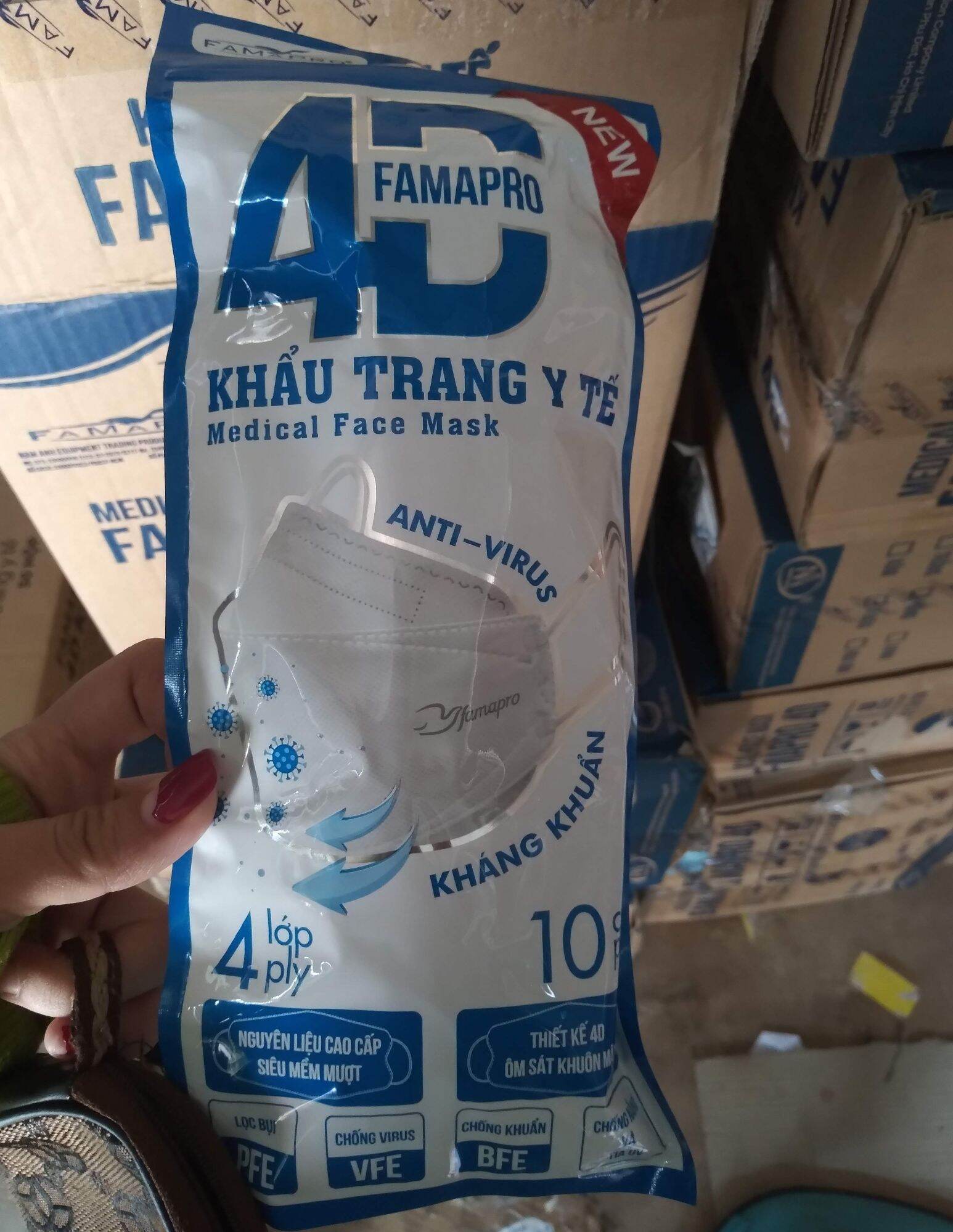 Sỉ 1 thùng 300 cái khẩu trang y tế kf94 famapro 4d cao cấp