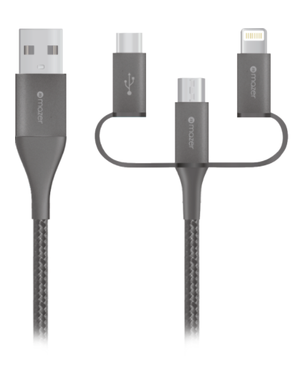 Dây Cáp MAZER MULTI4.DURA.TEK 3-in-1 USB-A to Lightning+Micro+USB-C / 3.1A (1.2m)