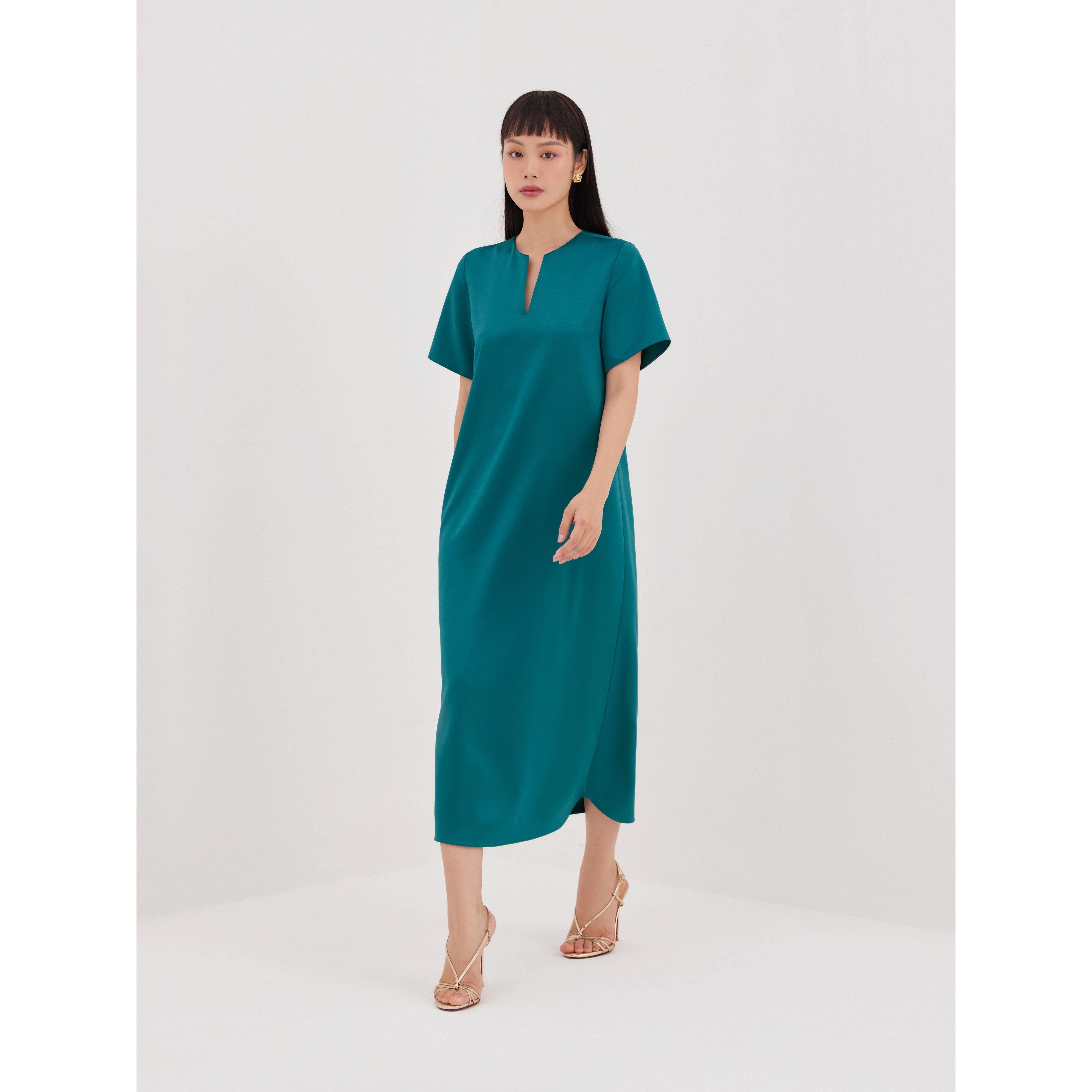 Đầm lụa hai da Mauve Y Neck dress