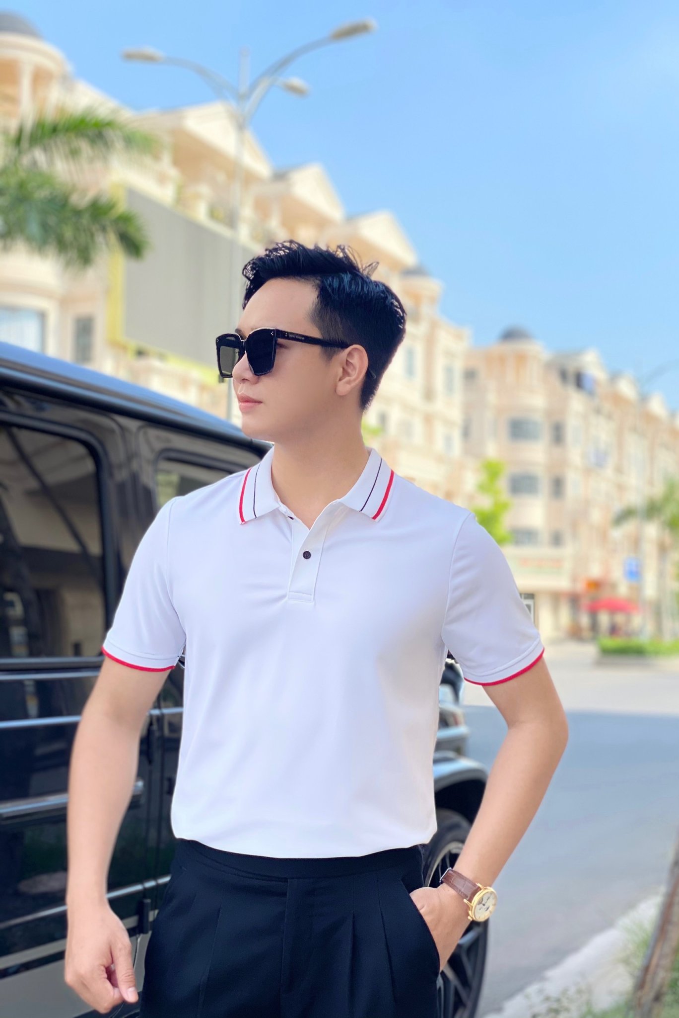 Áo thun nam ngắn tay chất liệu cotton cao cấp - áo thun nam cổ trụ