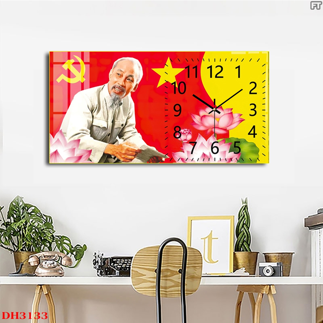 Tranh Đồng Hồ Tráng Gương Treo Tường Bác Hồ