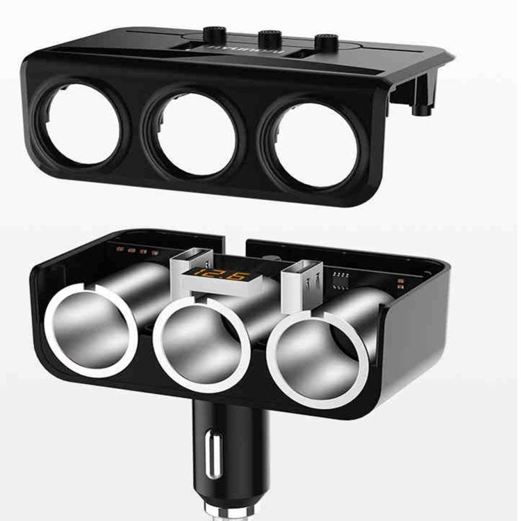 Bộ chia tẩu sạc ô tô, xe hơi HY-29 hiển thị điện áp ắc quy, tích hợp 2 cổng USB, điện áp 3.1A (Màu đen)